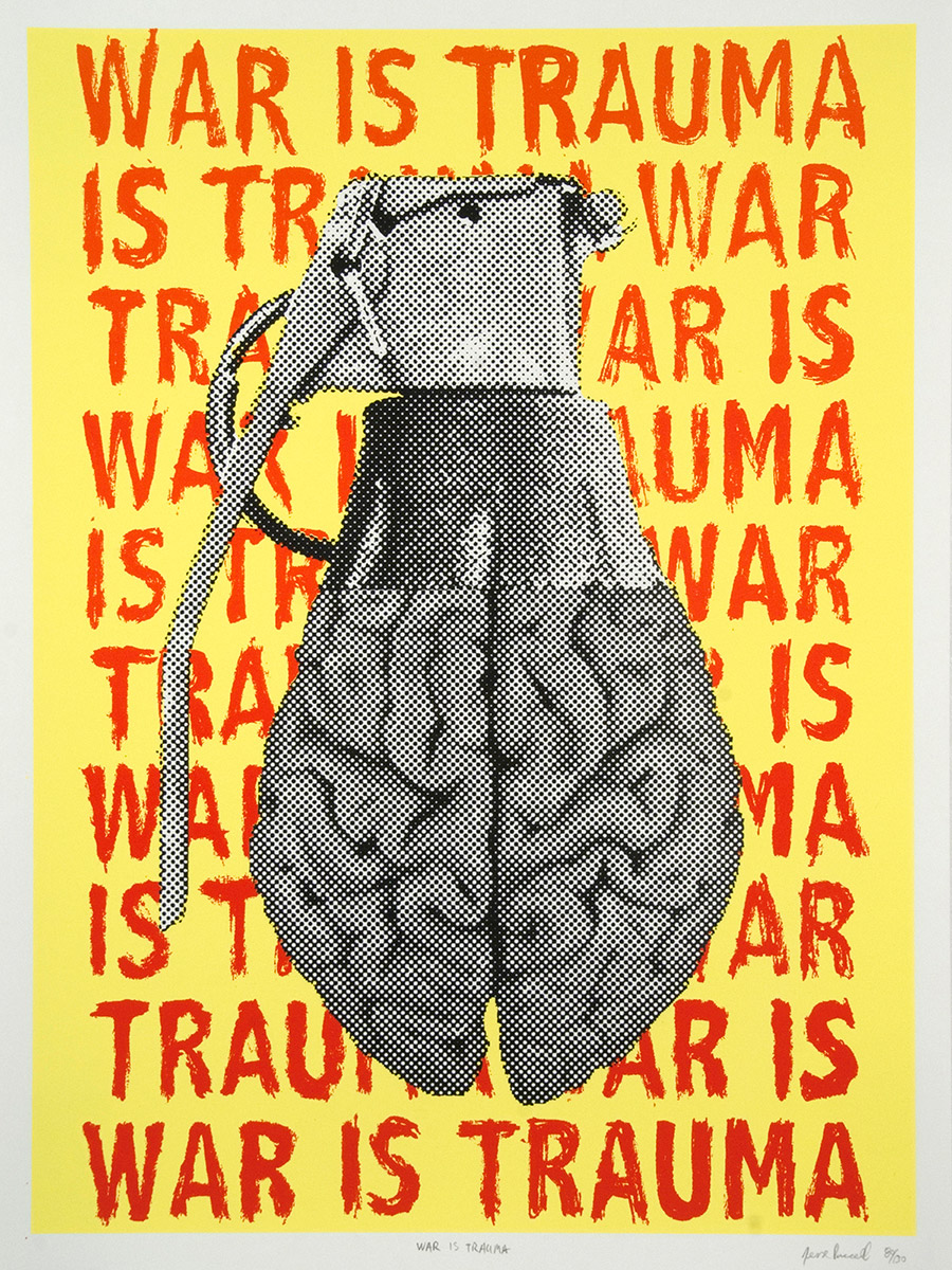 War is Trauma Hand Grenade by Jesse Purcell, lithograph